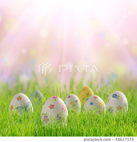 Painted eggs and floral decoration Painted eggs and floral decoration 48627378