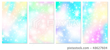 Unicorn rainbow background. Holographic sky 48627604