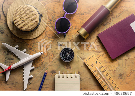 Notepad for note with passport, binoculars, pencil Notepad for note with passport, binoculars, pencil 48628697