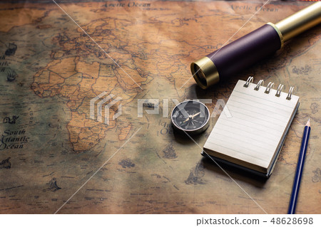 Notepad for note with passport, binoculars, pencil Notepad for note with passport, binoculars, pencil 48628698