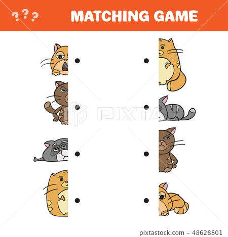 Cartoon Illustration of Educational Game of Matching Halves of Cat Characters Cartoon Illustration of Educational Game of Matching Halves of Cat Characters 48628801