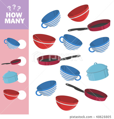 How many counting game with kitchen pictures for kids, educational maths task 48628805