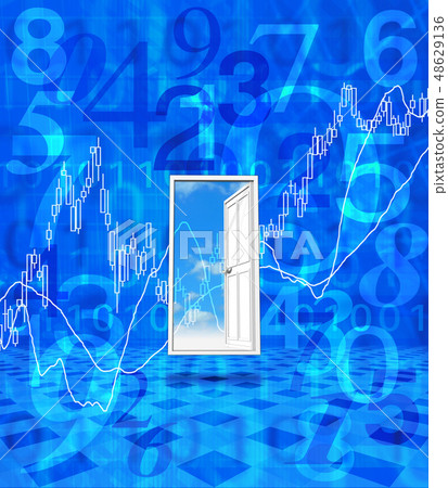 Door opening towards the blue sky of the world 48629136