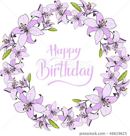 Vector Lily floral botanical flower. Wild spring leaf wildflower. Engraved ink art. Frame border 48629625