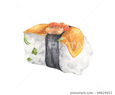 Watercolor illustrations of sushi. 48629931