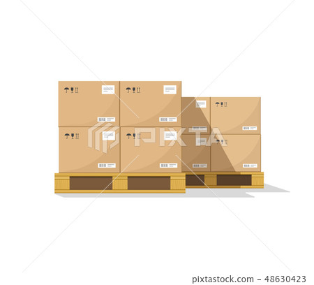 Warehouse parts boxes on wooden pallet vector illustration with shadow 48630423