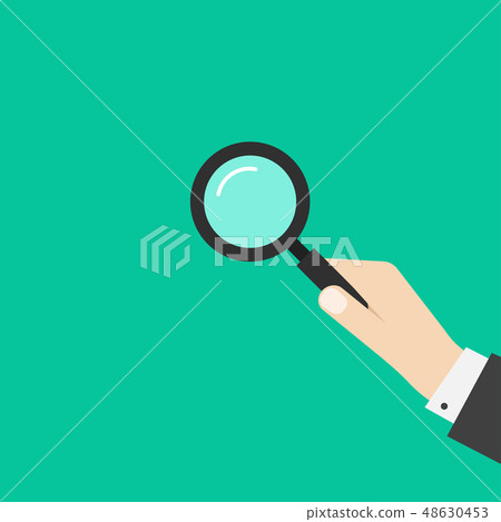 Hand holding magnifying glass vector illustration 48630453