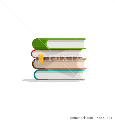 Books stacked pile and bookmark, textbook stack with shadow, symbol 48630474