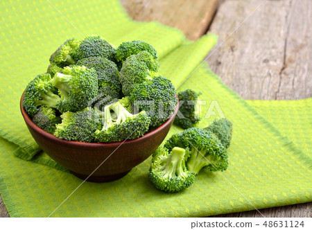Fresh broccoli in a ceramic bowl. Fresh broccoli in a ceramic bowl. 48631124