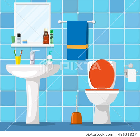 Bathroom interior with toilet bowl, 48631827