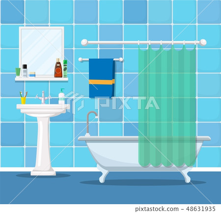 modern bathroom interior with furniture - Stock Illustration [48631935 ...
