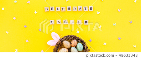 Creative Top view holiday Easter Concept Creative Top view holiday Easter Concept 48633348