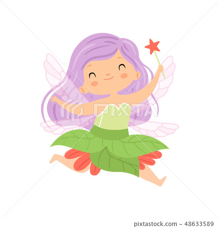 Sweet Little Winged Fairy Flying with Lilac Hair and Magic Wand, Beautiful Redhead Girl Character in Sweet Little Winged Fairy Flying with Lilac Hair and Magic Wand, Beautiful Redhead Girl Character in 48633589