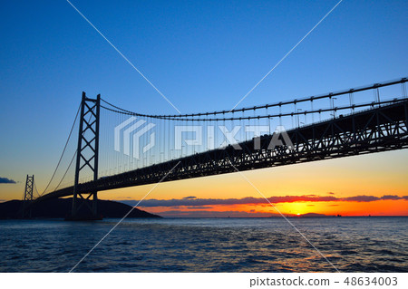 Evening landscape Akashi Kaikyo Bridge Evening landscape Akashi Kaikyo Bridge 48634003