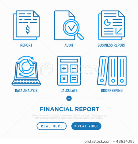 Financial report thin line icons set - Stock Illustration [48634395 ...