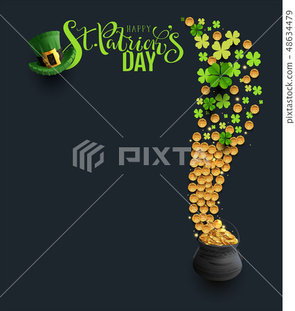 St Patricks Day type, green hat and clover coins - Stock Illustration ...