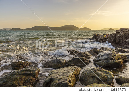 Sea sunset or sunrise with water splash and Sea sunset or sunrise with water splash and 48634873