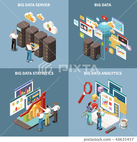 Big Data Analytics Isometric Icon Set 48635457