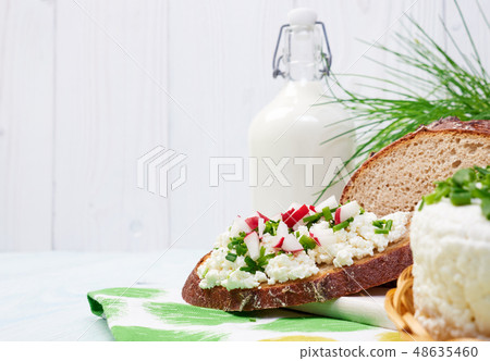 Components of a healthy breakfast. Dairy products. Components of a healthy breakfast. Dairy products. 48635460