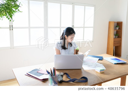 Business female desk work Business female desk work 48635796