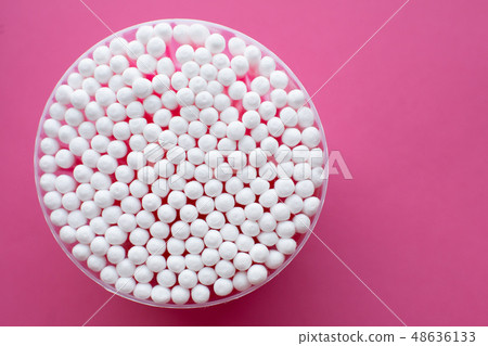 Closeup view from above on round pack of cotton Closeup view from above on round pack of cotton 48636133