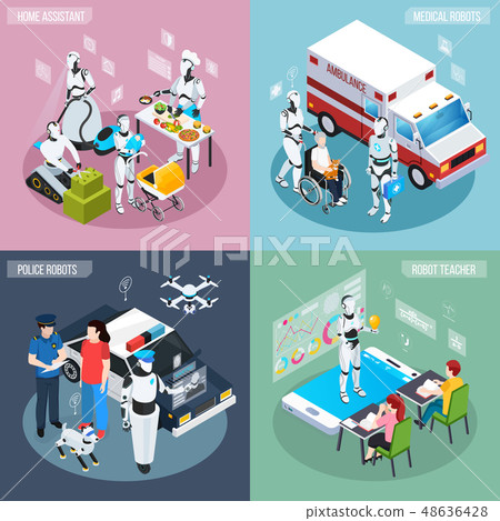 Robot Isometric Professions Icon Set - Stock Illustration [48636428 ...