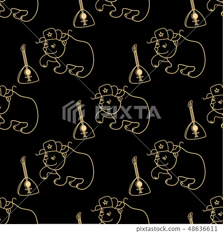 Bear in a cap with earflaps and a balalaika Bear in a cap with earflaps and a balalaika 48636611