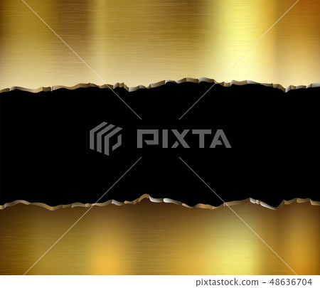 Torn golden metal plate. Broken steel background. Torn golden metal plate. Broken steel background. 48636704
