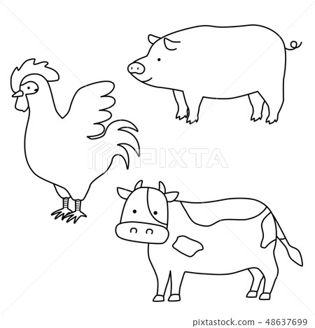 動物成肉的插圖（線條圖） 48637699