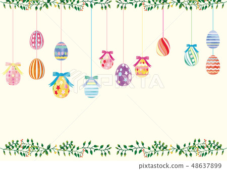 Watercolor Easter egg decoration and ivy frame (dark green) 48637899