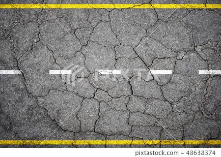 Top view cracked asphalt concrete road Top view cracked asphalt concrete road 48638374
