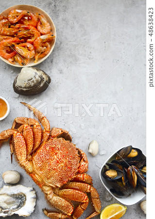 Freshly variety of sea food on the gray kitchen Freshly variety of sea food on the gray kitchen 48638423