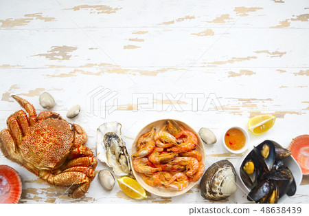 Freshly variety of sea food on the gray kitchen 48638439