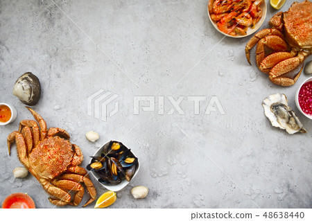 Freshly variety of sea food on the gray kitchen 48638440