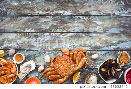 Freshly variety of sea food on the table 48638441