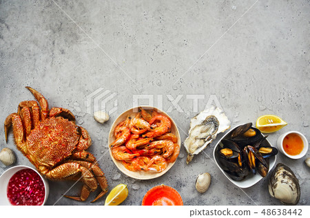 Freshly variety of sea food on the gray kitchen 48638442