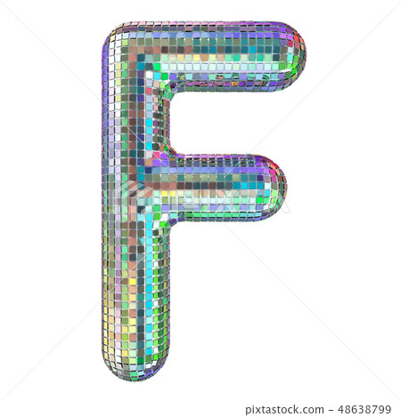 Disco font, letter F from glitter mirror facets. Disco font, letter F from glitter mirror facets. 48638799