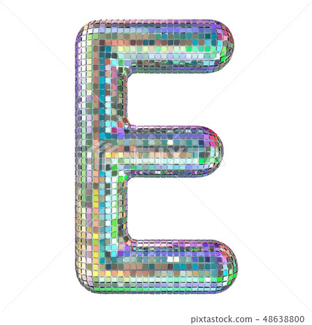 Disco font, letter E from glitter mirror facets. Disco font, letter E from glitter mirror facets. 48638800
