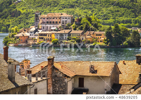 Italy lake painting like, San Giulio island on Italy lake painting like, San Giulio island on 48639205