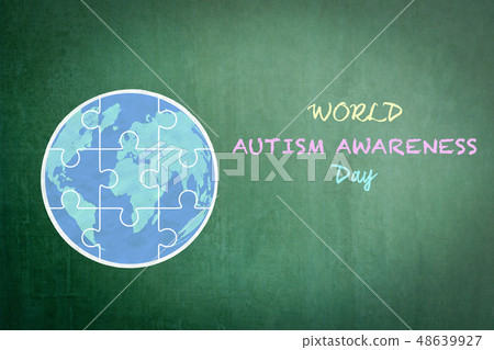 World Autism Awareness day with globe in puzzle World Autism Awareness day with globe in puzzle 48639927