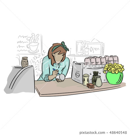 female barista writing name on glass in coffee female barista writing name on glass in coffee 48640548