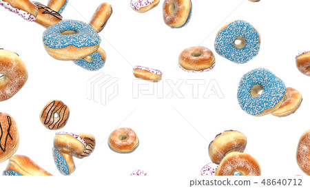 3d render Falling donuts with on a white background 3d render Falling donuts with on a white background 48640712