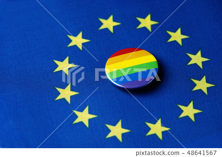 rainbow flag and flag of the European Union rainbow flag and flag of the European Union 48641567