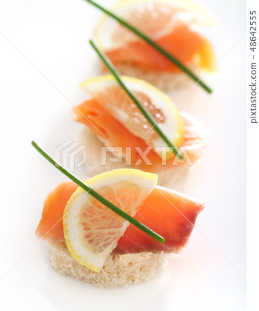 Extreme close-up of smoked salmon Extreme close-up of smoked salmon 48642555