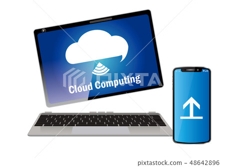 Illustration of cloud computing image laptop and smartphone synchronized image 48642896