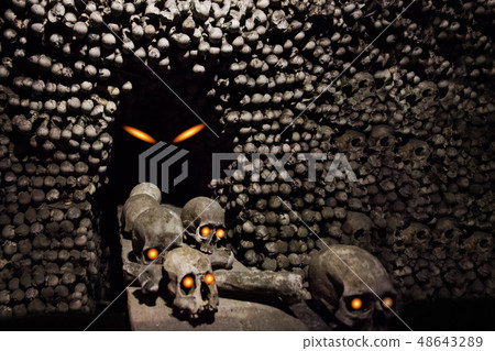 Halloween background with human skulls 48643289
