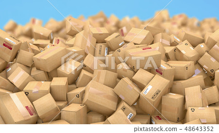 Hundreds of cardboard parcels lying on a heap 48643352