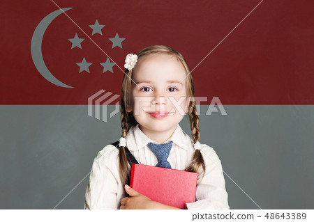 Singapore concept with happy child girl  48643389