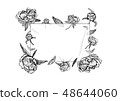 Peony flower frame, hand drawn in black and white. 48644060