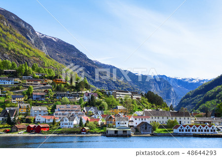 Norwegian Fjord town Aurlands vanden 48644293